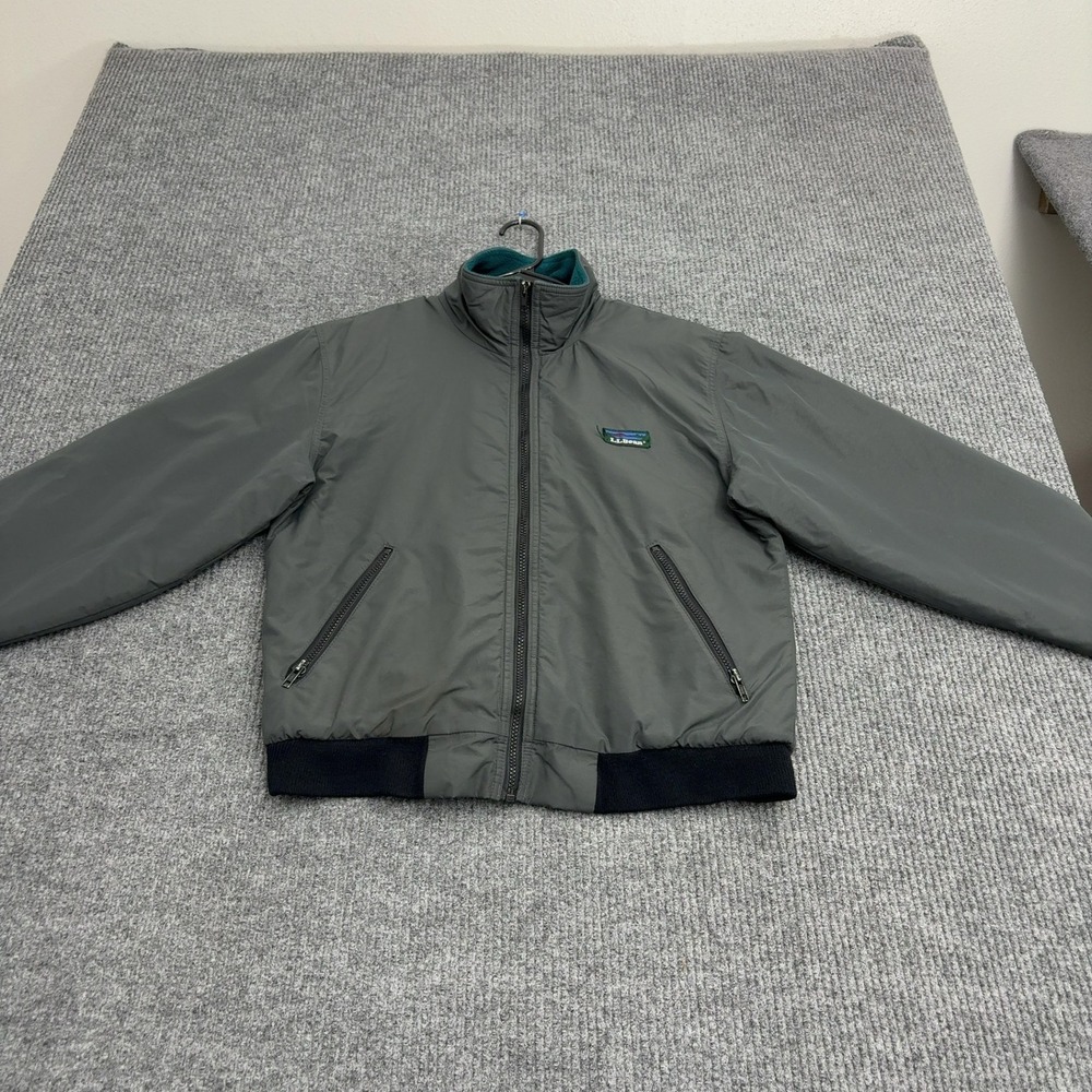 Vintage LL Bean Jacket Mens M Grey Nylon Fleece Lined Warm up Bomber Gorpcore